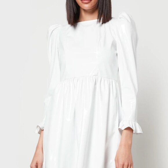 Batsheva Puff-Sleeve Prairie Minidress white PVC size 6 - Picture 6 of 8